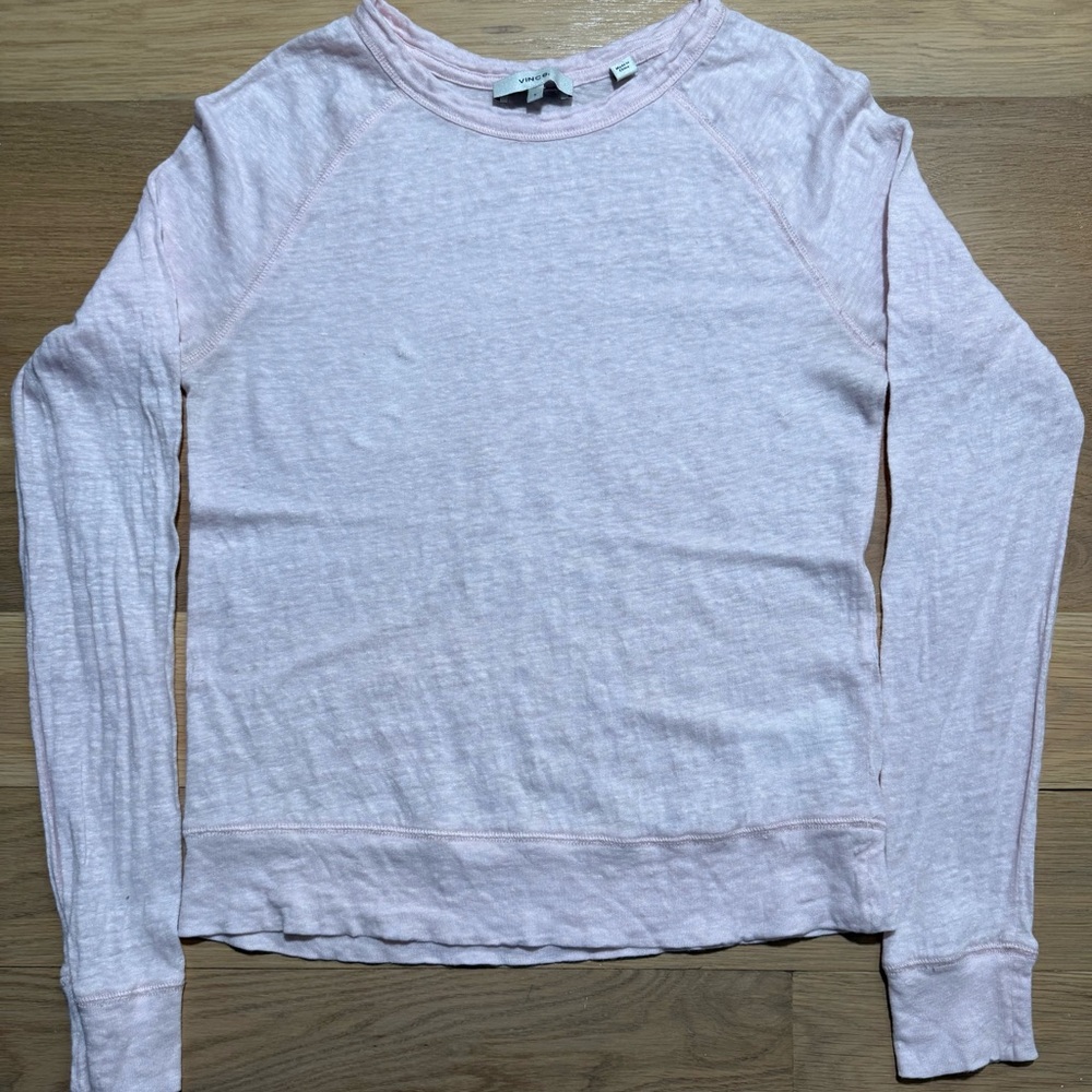 Vince Linen Light Pink Long-Sleeve Crew Top